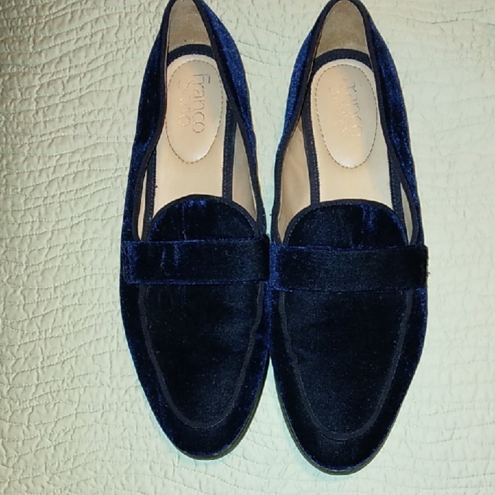 Women's Franco Sarto Navy Velour Slip On Flats